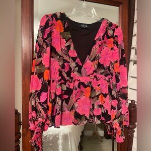 Fab'rik Women's Floral Blouse - Pink and Black